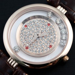 쇼파드 해피 다이아몬드 (천연수정) 큐빅 금장 브라운