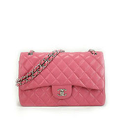 샤넬 클래식 램스킨 라지 더블플랩 핑크/은장