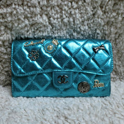 샤넬 빈티지 램스킨 3단장지갑 블루