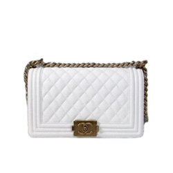샤넬 캐비어 보이백 화이트/금장 25cm