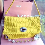미우미우 Matelasse Metallic Leather Chain Wallet